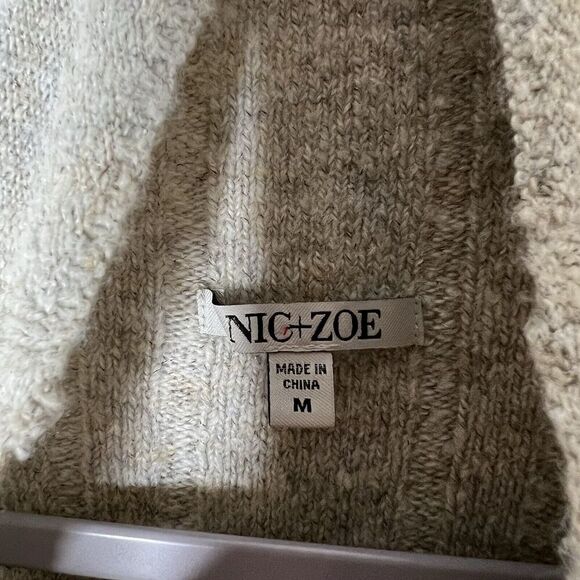 Nic + Zoe Sweater Womens Medium Gray Cable Knit Cowl Neck Pearl Embellishments - Picture 3 of 14